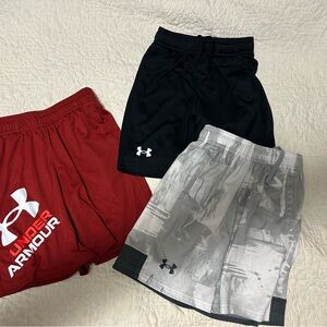 Under Armour Boys Athletic Shorts Trio - Black, Red, Gray Camo